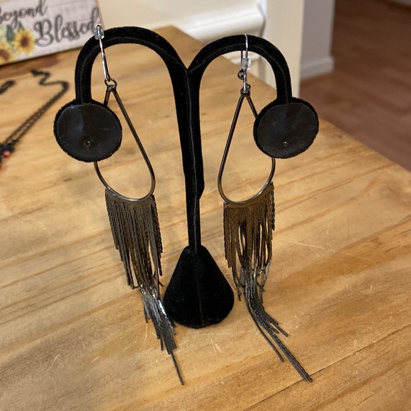 Not4 sale sold Bundle Gunmetal fringe boho long earrings - Picture 7 of 13
